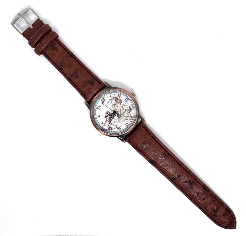 Vintage Map Themed Ladies Watch with Bronze Metal Face #1079